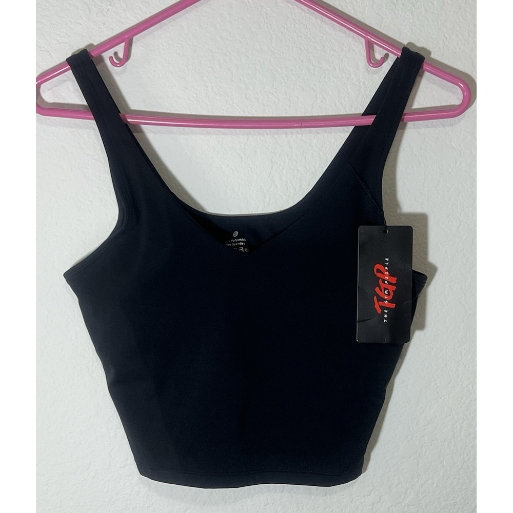 THE GYM PEOPLE Womens Black Longline Sports Bra V-Neck Yoga Crop Top Small NWT